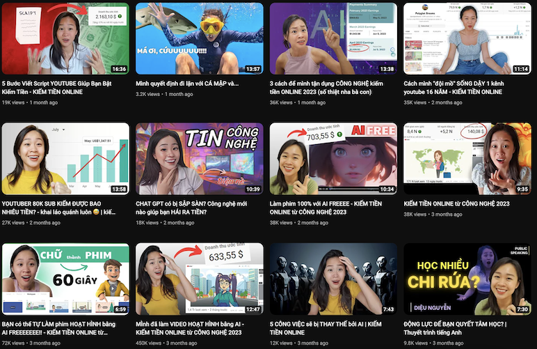 Kênh Youtube Dieu Nguyen với tiêu đề thu hút